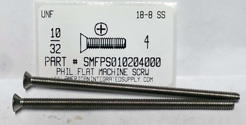 #10-32X4 FLAT HEAD PHILLIPS MACHINE SCREW 18-8 STAINLESS STEEL