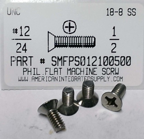 #12-24X1/2 FLAT HEAD PHILLIPS MACHINE SCREW 18-8 STAINLESS STEEL