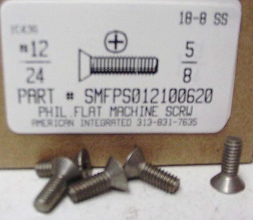 #12-24X5/8 FLAT HEAD PHILLIPS MACHINE SCREW 18-8 STAINLESS STEEL