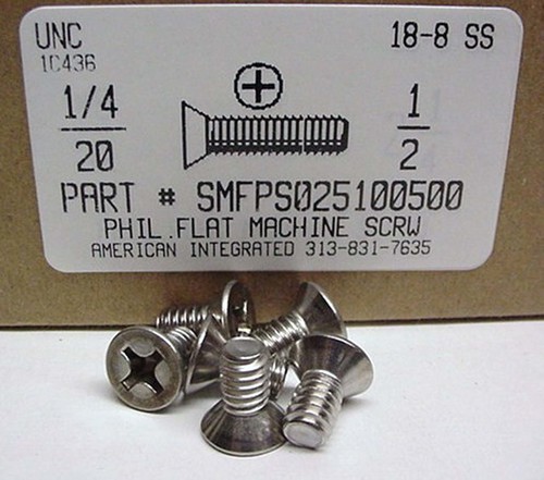 1/4-20X1/2 FLAT HEAD PHILLIPS MACHINE SCREW 18-8 STAINLESS STEEL