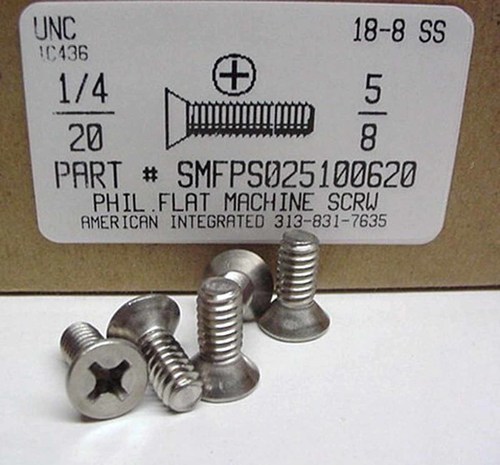 1/4-20X5/8 FLAT HEAD PHILLIPS MACHINE SCREW 18-8 STAINLESS STEEL