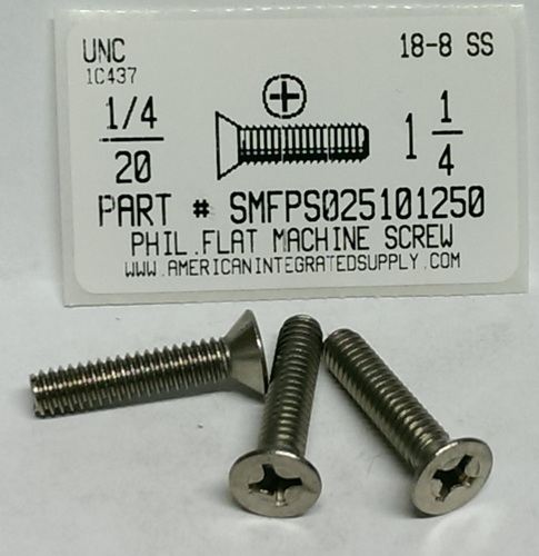 1/4-20X1-1/4 FLAT HEAD PHILLIPS MACHINE SCREW 18-8 STAINLESS STEEL