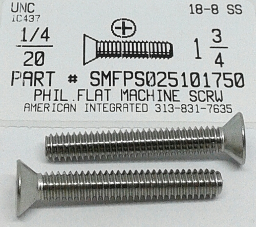 1/4-20X1-3/4 FLAT HEAD PHILLIPS MACHINE SCREW 18-8 STAINLESS STEEL