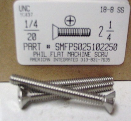 1/4-20X2-1/4 FLAT HEAD PHILLIPS MACHINE SCREW 18-8 STAINLESS STEEL