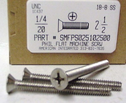 1/4-20X2-1/2 FLAT HEAD PHILLIPS MACHINE SCREW 18-8 STAINLESS STEEL