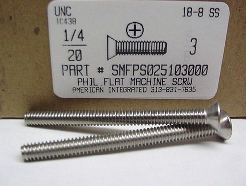 1/4-20X3 FLAT HEAD PHILLIPS MACHINE SCREW 18-8 STAINLESS STEEL