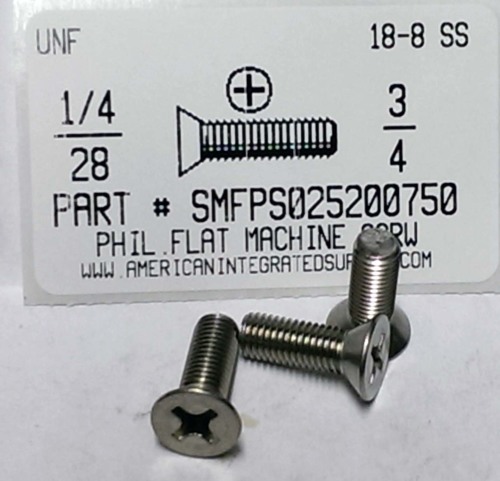 1/4-28X3/4 FLAT HEAD PHILLIPS MACHINE SCREW 18-8 STAINLESS STEEL