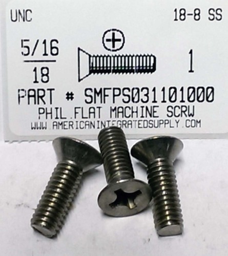 5/16-18X1 FLAT HEAD PHILLIPS MACHINE SCREW 18-8 STAINLESS STEEL