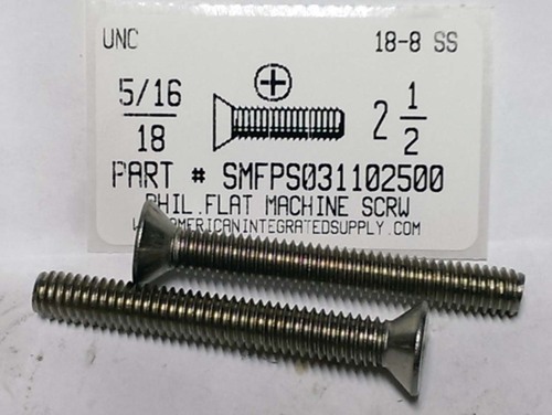 5/16-18X2-1/2 FLAT HEAD PHILLIPS MACHINE SCREW 18-8 STAINLESS STEEL