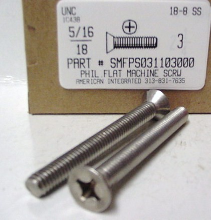 5/16-18X3 FLAT HEAD PHILLIPS MACHINE SCREW 18-8 STAINLESS STEEL