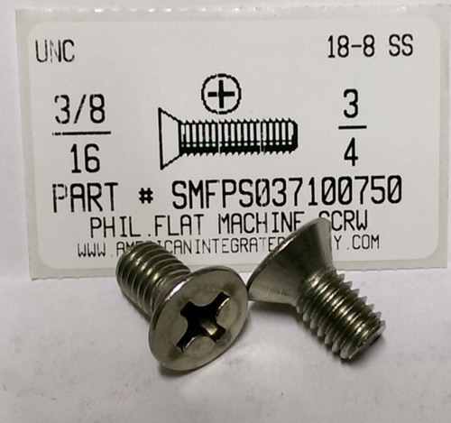 3/8-16X3/4 FLAT HEAD PHILLIPS MACHINE SCREW 18-8 STAINLESS STEEL