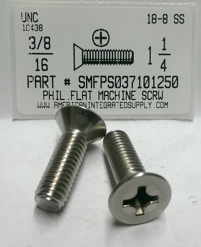 3/8-16X1-1/4 FLAT HEAD PHILLIPS MACHINE SCREW 18-8 STAINLESS STEEL