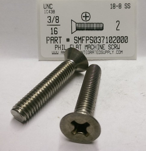 3/8-16X2 FLAT HEAD PHILLIPS MACHINE SCREW 18-8 STAINLESS STEEL