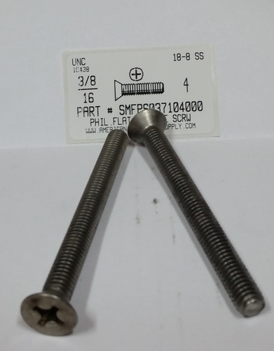 3/8-16X4 FLAT HEAD PHILLIPS MACHINE SCREW 18-8 STAINLESS STEEL