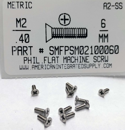 M2-.40X6mm FLAT HEAD PHILLIPS MACHINE SCREW A2 STAINLESS STEEL D965