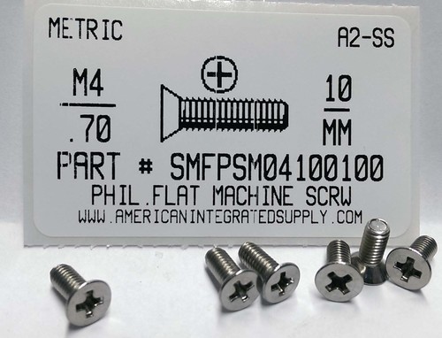 M4-.70X10mm FLAT HEAD PHILLIPS MACHINE SCREW A2 STAINLESS STEEL D965