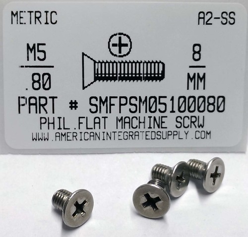 M5-.80X8mm FLAT HEAD PHILLIPS MACHINE SCREW A2 STAINLESS STEEL D965