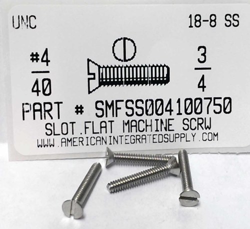 #4-40X3/4 FLAT HEAD SLOTTED MACHINE SCREW 18-8 STAINLESS STEEL