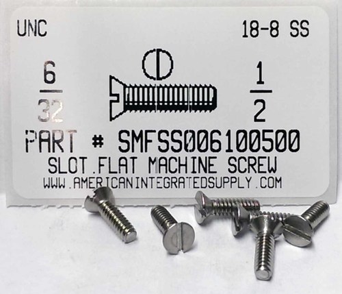 #6-32X1/2 FLAT HEAD SLOTTED MACHINE SCREW 18-8 STAINLESS STEEL