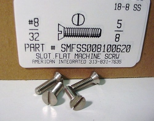 #8-32X5/8 FLAT HEAD SLOTTED MACHINE SCREW 18-8 STAINLESS STEEL