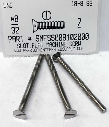 #8-32X2 FLAT HEAD SLOTTED MACHINE SCREW 18-8 STAINLESS STEEL