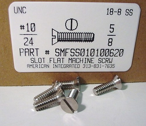 #10-24X5/8 FLAT HEAD SLOTTED MACHINE SCREW 18-8 STAINLESS STEEL