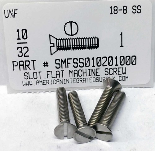 #10-32X1 FLAT HEAD SLOTTED MACHINE SCREW 18-8 STAINLESS STEEL