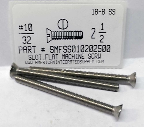 #10-32X2-1/2 FLAT HEAD SLOTTED MACHINE SCREW 18-8 STAINLESS STEEL