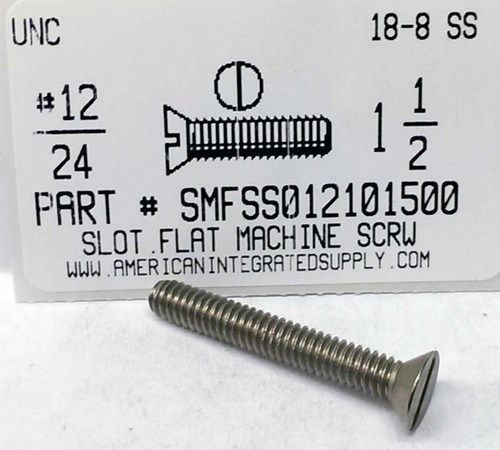 #12-24X1-1/2 FLAT HEAD SLOTTED MACHINE SCREW 18-8 STAINLESS STEEL