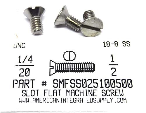 1/4-20X1/2 FLAT HEAD SLOTTED MACHINE SCREW 18-8 STAINLESS STEEL