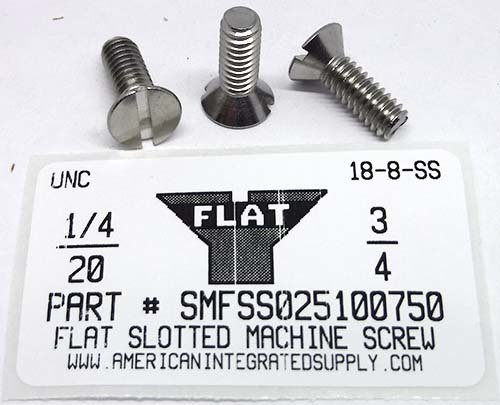 1/4-20X3/4 FLAT HEAD SLOTTED MACHINE SCREW 18-8 STAINLESS STEEL