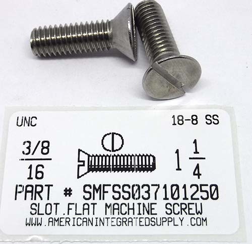 3/8-16X1-1/4 FLAT HEAD SLOTTED MACHINE SCREW 18-8 STAINLESS STEEL