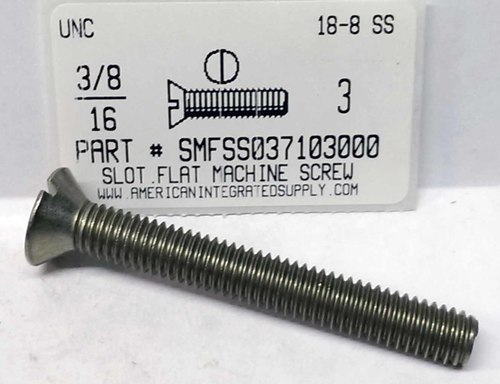 3/8-16X3 FLAT HEAD SLOTTED MACHINE SCREW 18-8 STAINLESS STEEL