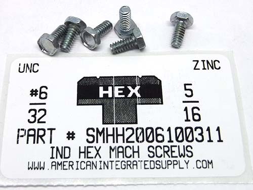 #6-32X5/16 INDENTED HEX HEAD MACHINE SCREW STEEL ZINC PLATED