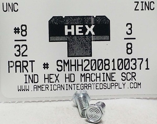 #8-32X3/8 INDENTED HEX HEAD MACHINE SCREW STEEL ZINC PLATED