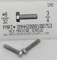 #8-32X3/4 INDENTED HEX HEAD MACHINE SCREW STEEL ZINC PLATED