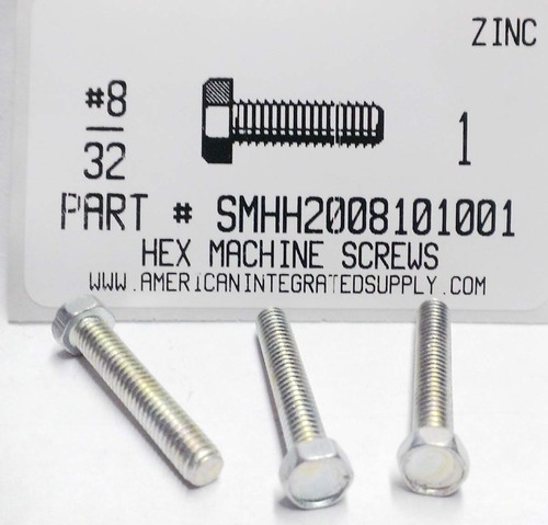 #8-32X1 INDENTED HEX HEAD MACHINE SCREW STEEL ZINC PLATED