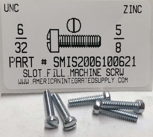 #6-32X5/8 FILLISTER HEAD SLOTTED MACHINE SCREW STEEL ZINC PLATED