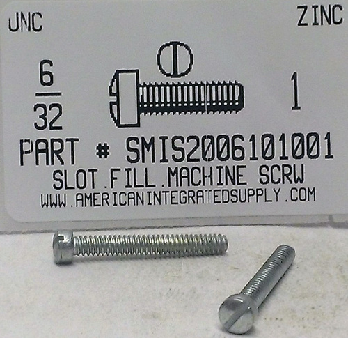 #6-32X1 FILLISTER HEAD SLOTTED MACHINE SCREW STEEL ZINC PLATED