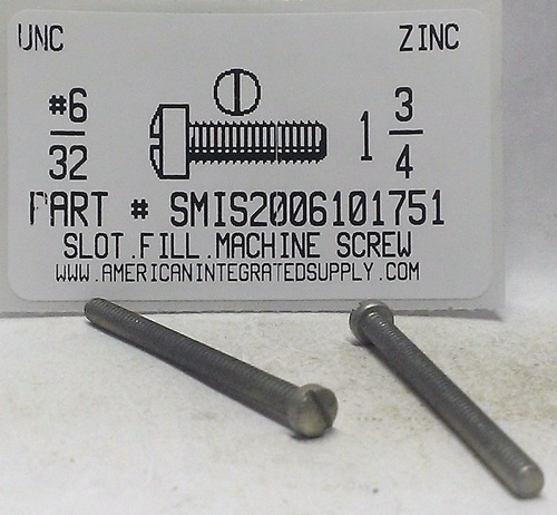 #6-32X1-3/4 FILLISTER HEAD SLOTTED MACHINE SCREW STEEL ZINC PLATED