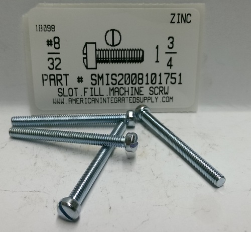 #8-32X1-3/4 FILLISTER HEAD SLOTTED MACHINE SCREWS STEEL ZINC PLATED