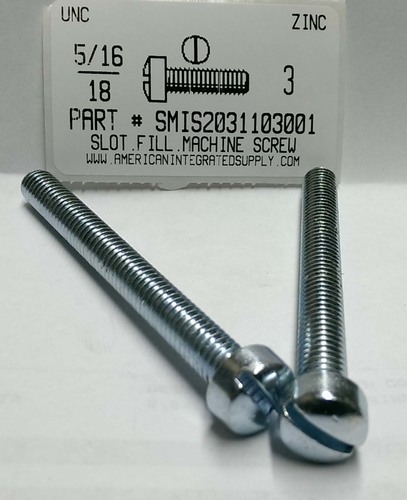 5/16-18X3 FILLISTER HEAD SLOTTED MACHINE SCREW STEEL ZINC PLATED