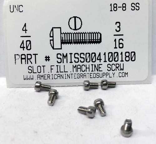 #4-40X3/16 FILLISTER HEAD SLOTTED MACHINE SCREW 18-8 STAINLESS STEEL