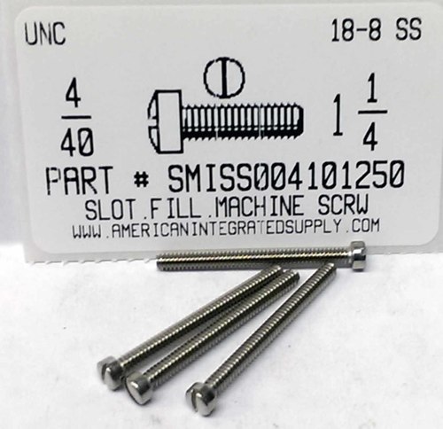 #4-40X1-1/4 FILLISTER HEAD SLOTTED MACHINE SCREW 18-8 STAINLESS STEEL