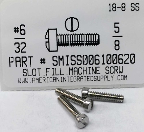 #6-32X5/8 FILLISTER HEAD SLOTTED MACHINE SCREW 18-8 STAINLESS STEEL