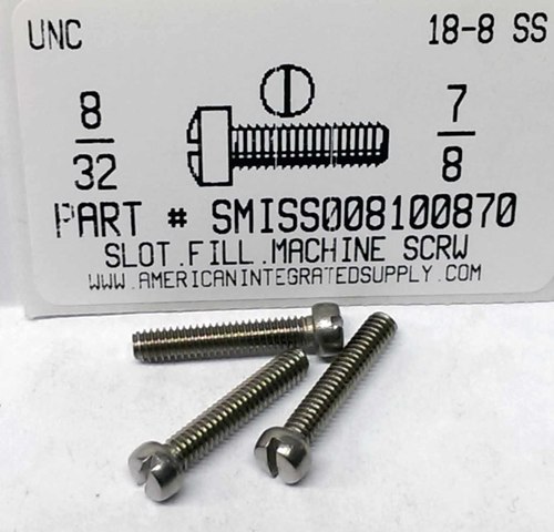 #8-32X7/8 FILLISTER HEAD SLOTTED MACHINE SCREW 18-8 STAINLESS STEEL