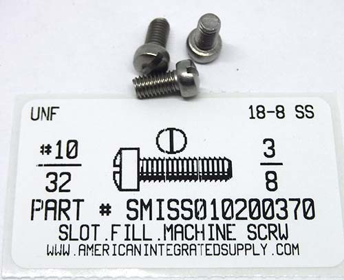 #10-32X3/8 FILLISTER HEAD SLOTTED MACHINE SCREW 18-8 STAINLESS STEEL