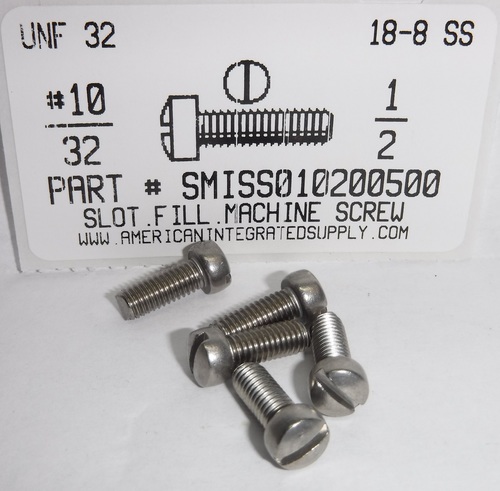 #10-32X1/2 FILLISTER HEAD SLOTTED MACHINE SCREW 18-8 STAINLESS STEEL