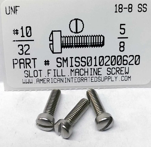 #10-32X5/8 FILLISTER HEAD SLOTTED MACHINE SCREW 18-8 STAINLESS STEEL