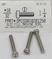 #10-32X1-1/4 FILLISTER HEAD SLOTTED MACHINE SCREW 18-8 STAINLESS STEEL